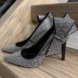 INC Sparkle Silver Bow Heels Pumps Holidays New Years NYE Black